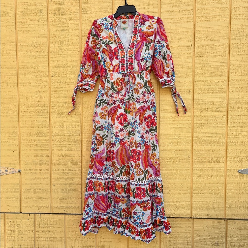 FARM Rio Pink Floral V-Neck Maxi Dress with Tie Sleeves - Picture 7 of 16
